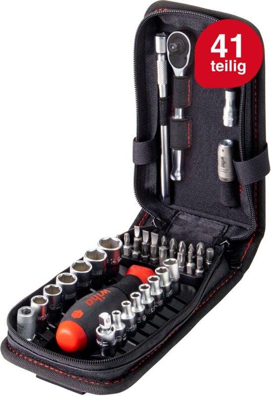 Wiha Steckschlüsselsatz Bit Set 1/4 Zoll 40 teilig inklusive Funktionstasche mit Gürtelclip I Werkzeuggürteltasche (4468...