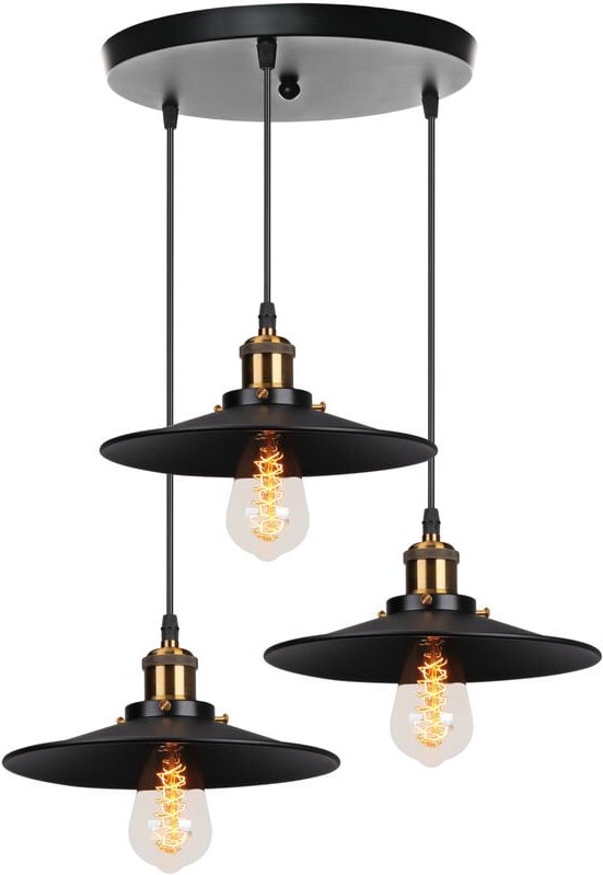 Pendelleuchte 3 Flammig Hängelampe mit Ø26cm Lampenschirm Kronleuchter Art Edison Lampe E27 Fassung für Loft Wohnzimmer ...