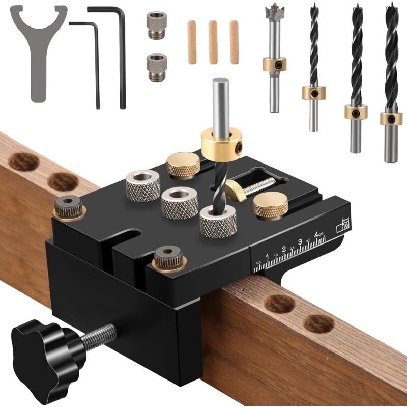 3-in-1 Taschenlochbohrlehren-Set, Zentrierhilfe für präzise Dübellöcher in der Holzbearbeitung, mit verstellbarer Clip-P...