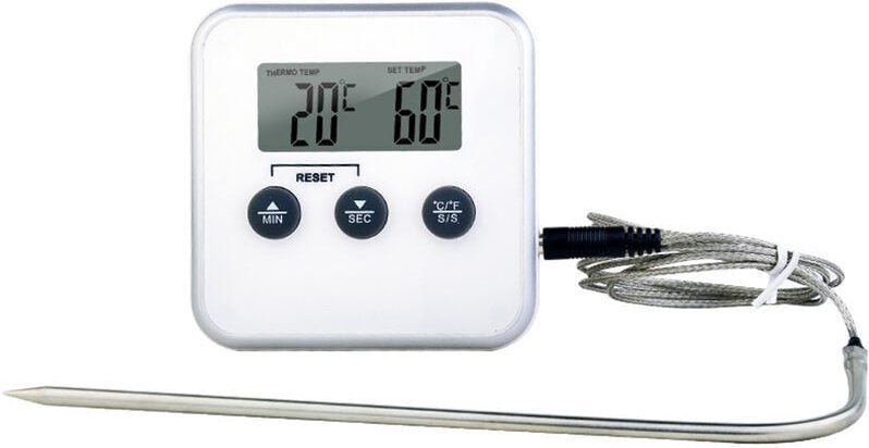 Küchenthermometer mit LCD-Display, Thermometer, Uhr, Timer mit Edelstahlsonde, sofortige digitale Anzeige für Grillfleis...