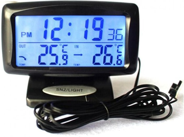 Lntyq 2-in-1-Auto-Set mit elektronischer Uhr und LED-Thermometer, Dual-Innen- und Außentemperatur-Messgerät