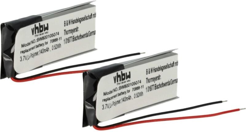 Vhbw - 2x Akku kompatibel mit Jabra BT500V, BT2010, BT4010, BT250V, BT250, BT2020 Wireless Headset Kopfhörer (140 mAh, 3...