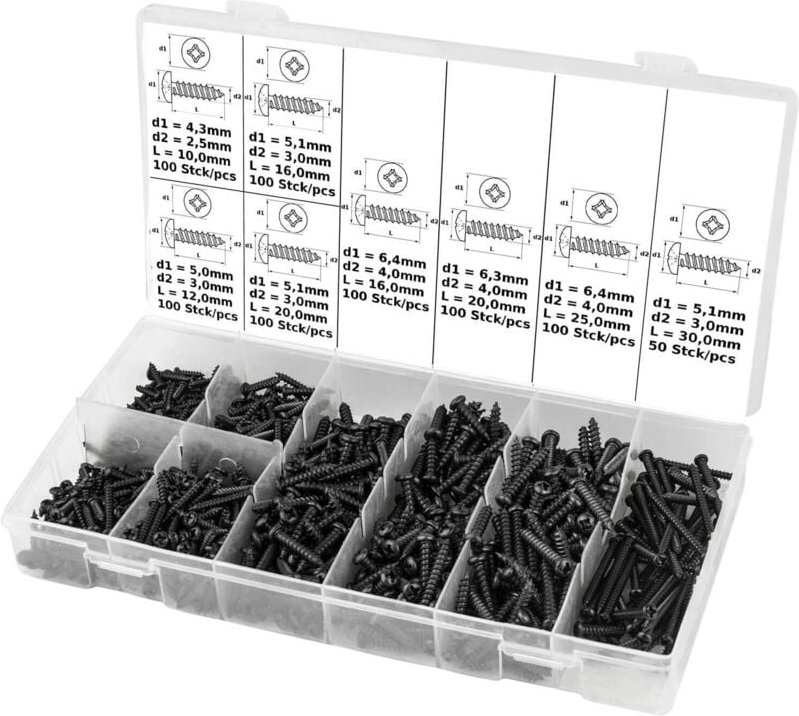 Dema - Linsen Blechschrauben Linsenkopf Schrauben Sortiment 750tlg. Kreuzschlitz Set