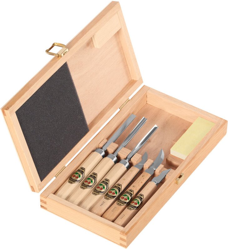 Schnitzwerkzeug Schnitzset 7-tlg., Schnitzmesser, Schnitzbeitel - Kirschen