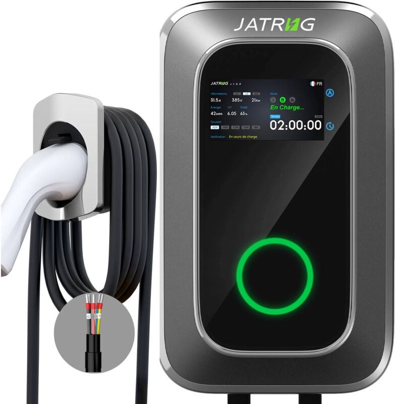 Jatrhg - S1 Ladestation für Elektrofahrzeuge, 22 kW, 8 m, 32 a, dreiphasig – Typ 2 iec 62196-2 Ladestation – EV-Wallbox-...