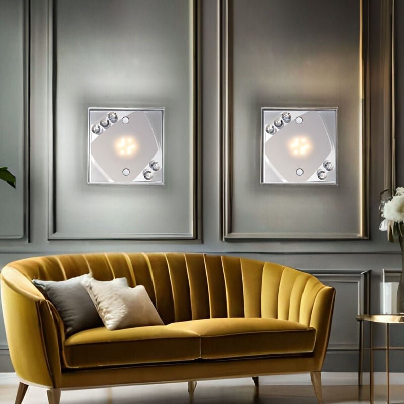 Led Wandlampe Wandleuchte mit Kristallen Flurlampe Treppenhausleuchte, Glas satiniert, 4W 320lm warmweiß, LxBxH 12x12x9 ...