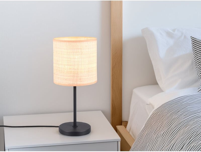 Led Tischleuchte mit Lampenschirm aus geflochtenem Bast, Höhe 37cm