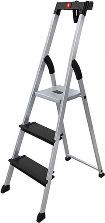 Aluminium-Stehleiter 4XL black + Eimerhalter 3 Stufen