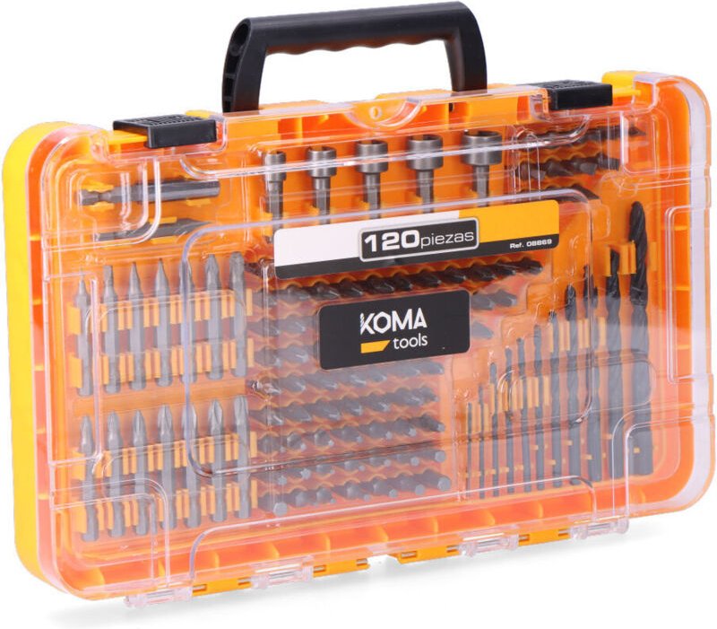 Koma Tools - Koffer mit einem 120-teiligen Satz Schrauberbits und Bohrer in verschiedenen Größen
