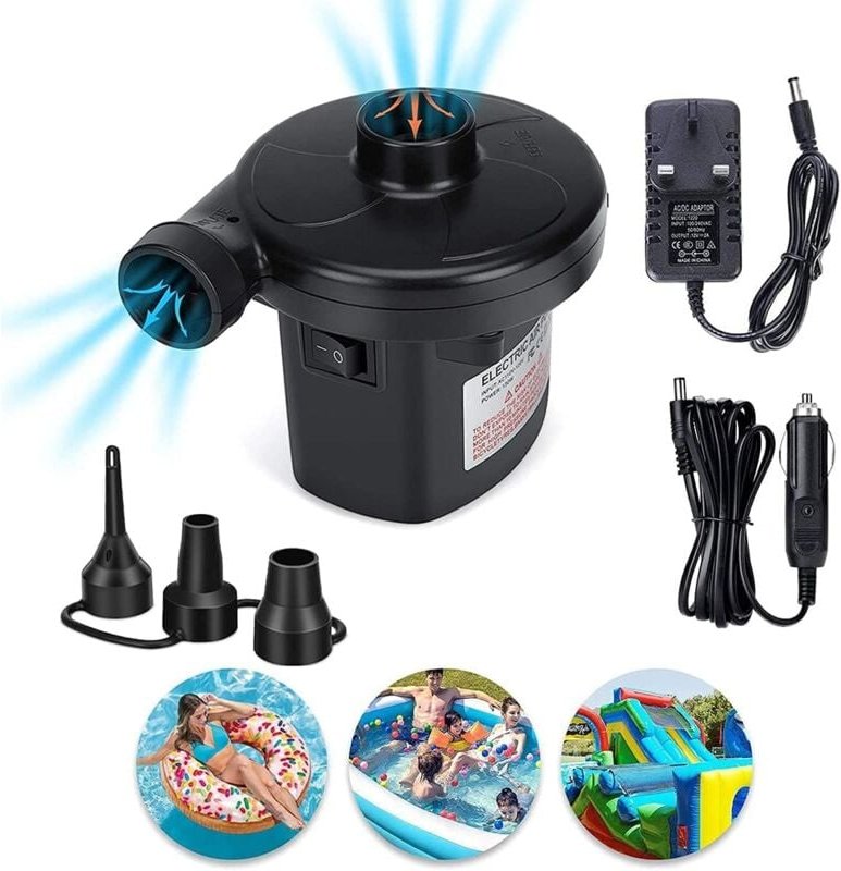 Thumbnail - Aougo - Tragbare elektrische Luftpumpe, dc 12 v/ac 230–240 v, schnell befüllbare elektrische Luftpumpe, Luftpumpe für au...