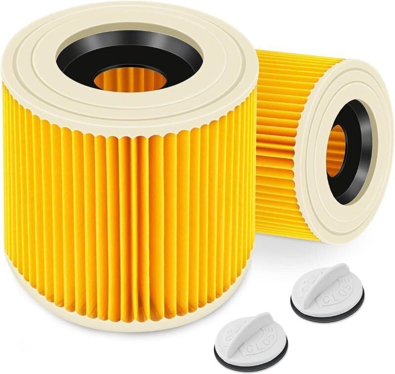 Pack de 2 filtros de cartucho para Kärcher WD3 Premium, WD2, WD3, WD3P, MV2, MV3 - Filtro WD3 - Filtro de repuesto para ...
