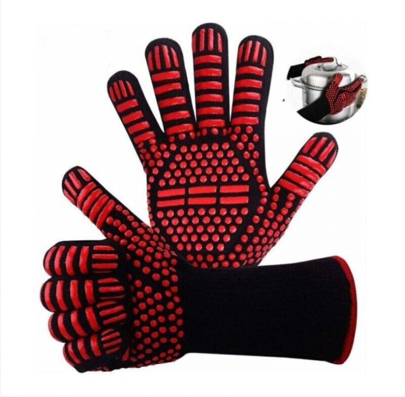 BEBUSINGOTO Roter Ofenhandschuh, hitzebeständiger Handschuh, Grillhandschuh, 800 °C hitzebeständiger Silikon-Ofenhandsch...