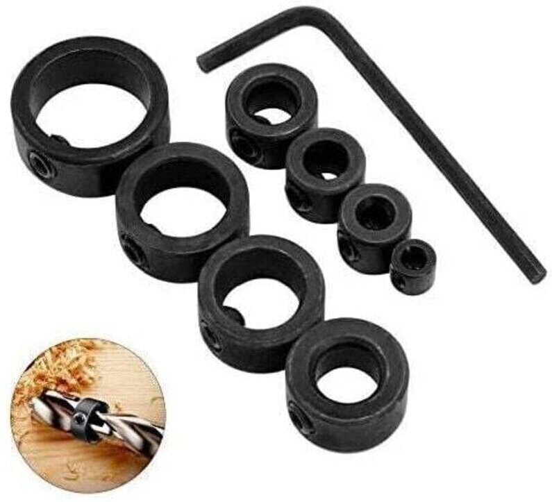 8-teiliger Bohrtiefenanschlag, 3-16 mm, Tiefenanschlagringe mit Sechskantschlüssel (8).