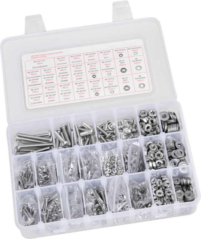 Mophorn 1110-teiliges Schrauben- und Muttern-Set, Maschinenschrauben mit Unterlegscheiben aus Edelstahl in imperialen Gr...