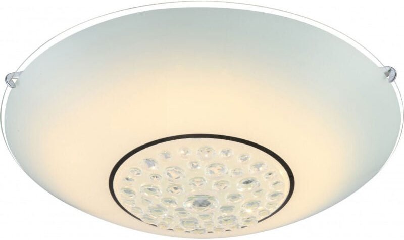 Globo - Deckenleuchte Deckenlampe Wohnzimmerleuchte Esszimmerlampe Schlafzimmer, Metall Chrom Kristalle opal, 1x led 18W...