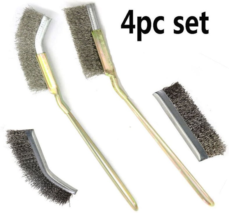 Mini-Drahtbürsten, Edelstahl-Drahtbürsten-Set mit geradem, gebogenem Griff für Reinigungszubehör