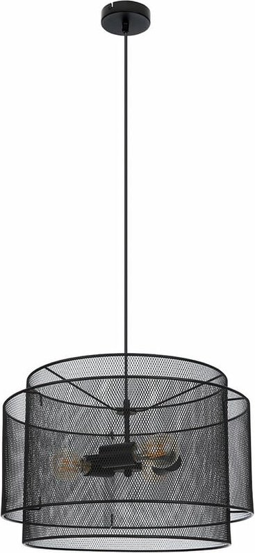 Hängelampe Pendellampe schwarz Hängeleuchte Gitter rund Industriell Esszimmer, Metall, 3x E27 Fassungen, DxH 45x120 cm