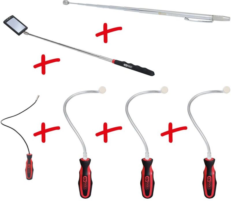 Flexibler und Teleskop-Magnethalter und Inspektionsspiegel-Satz, 6-tlg