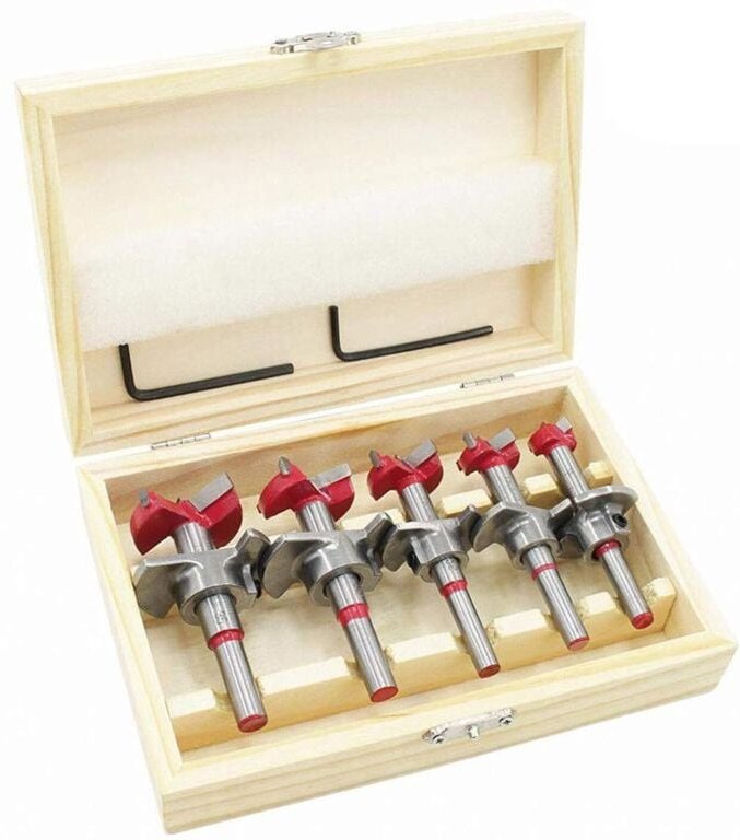 Holzbohrer 5er Set (Ø15-35 mm), Holzfräser, Bohrerset mit verstellbarer Positionierung, Hartmetall-Lochsäge mit Tiefenan...