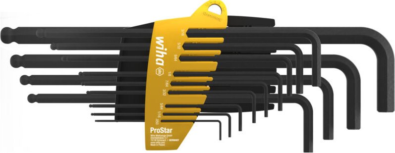 Wiha Stiftschlüssel Set im ProStar Halter Sechskant-Kugelkopf 13-tlg. schwarzoxidiert Zoll-Ausführung in SB-Kartonverpac...