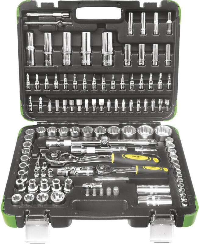 JBM - Mallette à outils de 113 pièces avec clés à douille chromées à 12 tranchants 52979