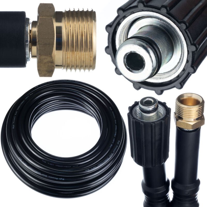 Rosfix Hochdruckschlauch 15 m – M22 Innen-/Außengewinde, 14 mm Stift 200 bar, 60 °C Nylon- und PVC-Ummantelung Ersatztei...