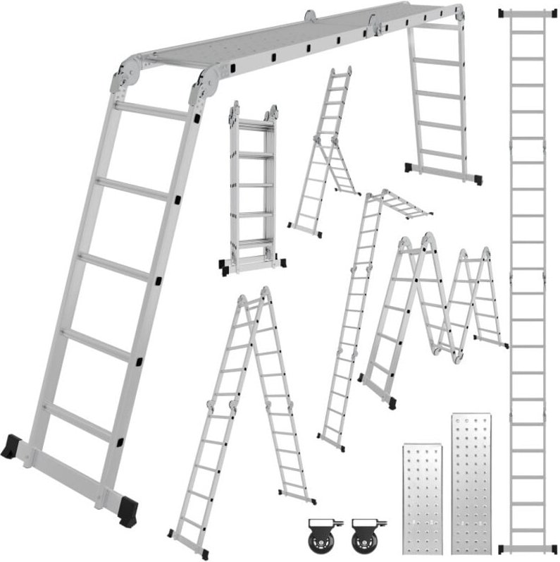 Thumbnail - Swanew Aluminium Multifunktionsleiter 4x5 582cm bis 150kg belastbar Verstellbar, Gelenkleiter Klappleiter Stehleiter Alu...