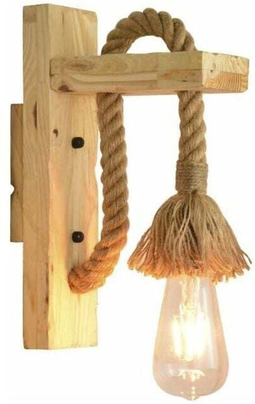 Gabrielle Industrielle LED-Wandleuchte, dekorative hölzerne Hanfseil-Wandleuchte für Café, Hotel, Restaurant, Beleuchtun...