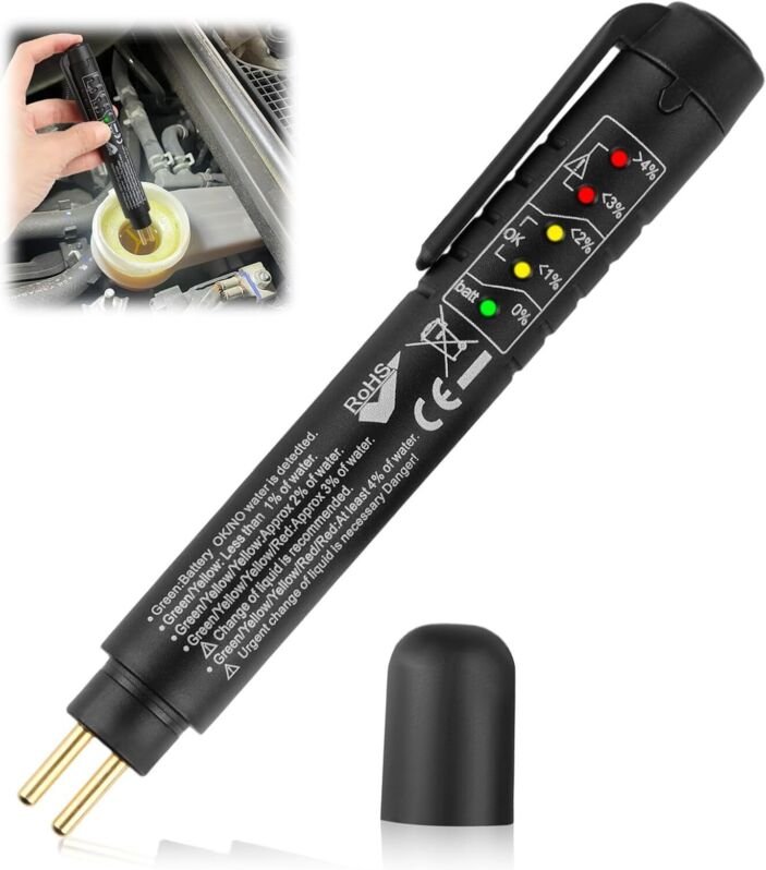 Bremsflüssigkeitstester für Autos, 5 LED-Anzeigen, testet DOT3, DOT4 und DOT5, universeller Feuchtigkeitsmessgerätstift ...