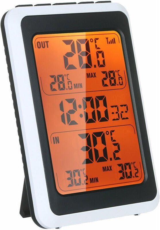 Kabelloses Innen-/Außenthermometer, digitaler Raumtemperaturmonitor bis zu 100 m Entfernung mit Uhr-Hintergrundbeleuchtu...