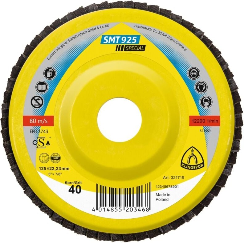 Klingspor - smt 925 Schleifmopteller, 125 x 22,23 mm Korn 40 gewölbt