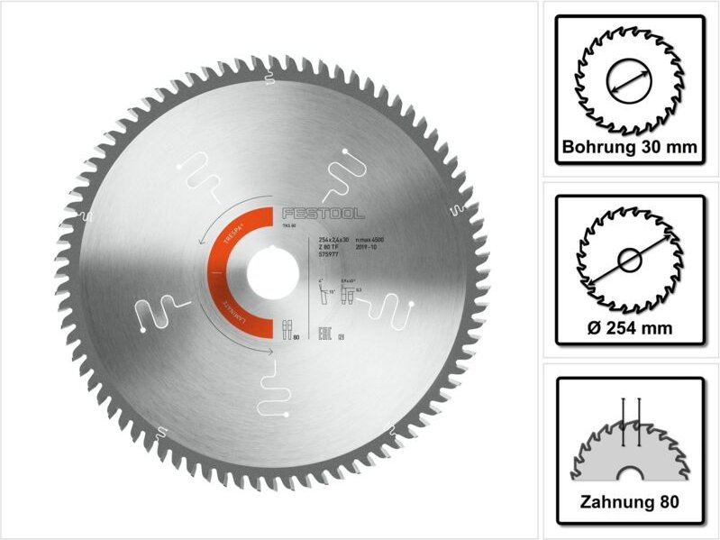 Festool Spezial Sägeblatt 254 x 2,4 x 30 mm TF80 L für TKS 80 575977