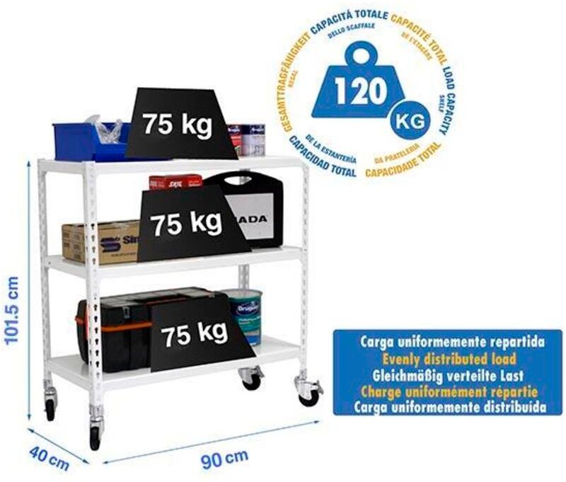 Simonrack SIMONCLICK MOBILE Metallregal Weiß 3 Etagen