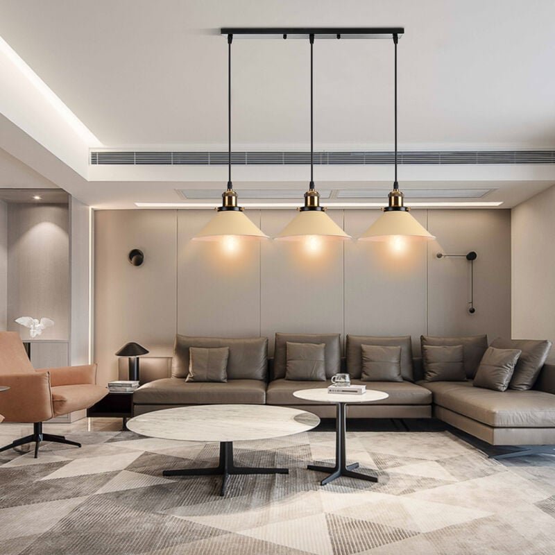 3-flammige Vintage Pendelleuchte Industrielle Hängelampe Höhenverstellbar Esszimmerlampe Hellgelb Ø22cm