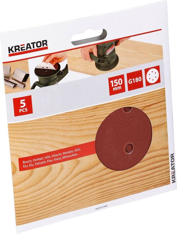 Satz mit 5 Klett-Schleifscheiben 150 mm G180 krt231008 Kreator