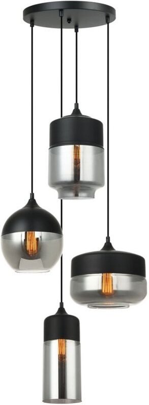 Molina - Moderner hängender Anhänger Schwarz 4 Licht mit Schwarzem, rauchigem Schatten, E27 dimmbar - Italux