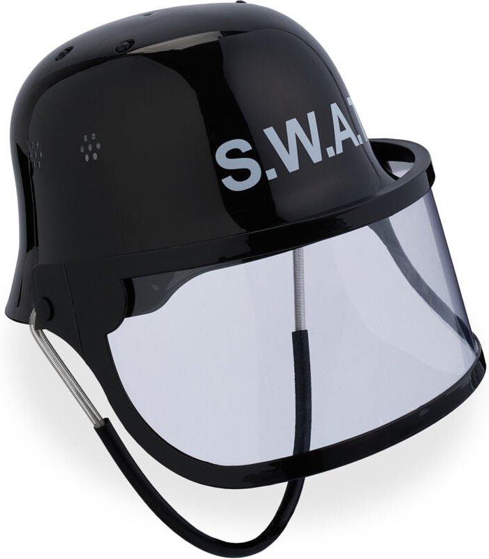 2 x SWAT Helm Kinder, verstellbar, Einsatzhelm, klappbares Visier, HBT: 24,5 x 22,5 x 28 cm, Polizeihelm, schwarz