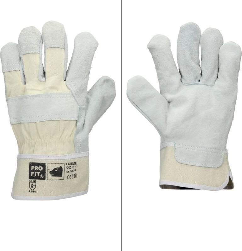 Thumbnail - Ecd Germany - 24 Paar Pro-Fit® Rindspaltleder-Handschuhe Größe 8/M - Natur - mit Canvas-Stulpe - Leder Arbeitshandschuhe...