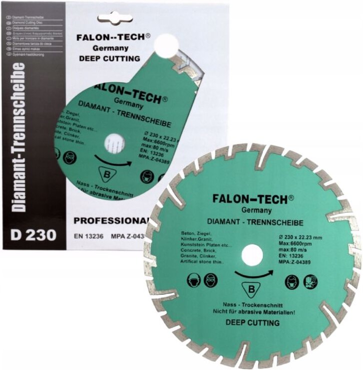 Diamanttrennscheibe für Tiefenschnitt von Beton, Pflasterstein und Stein Falon-Tech 230