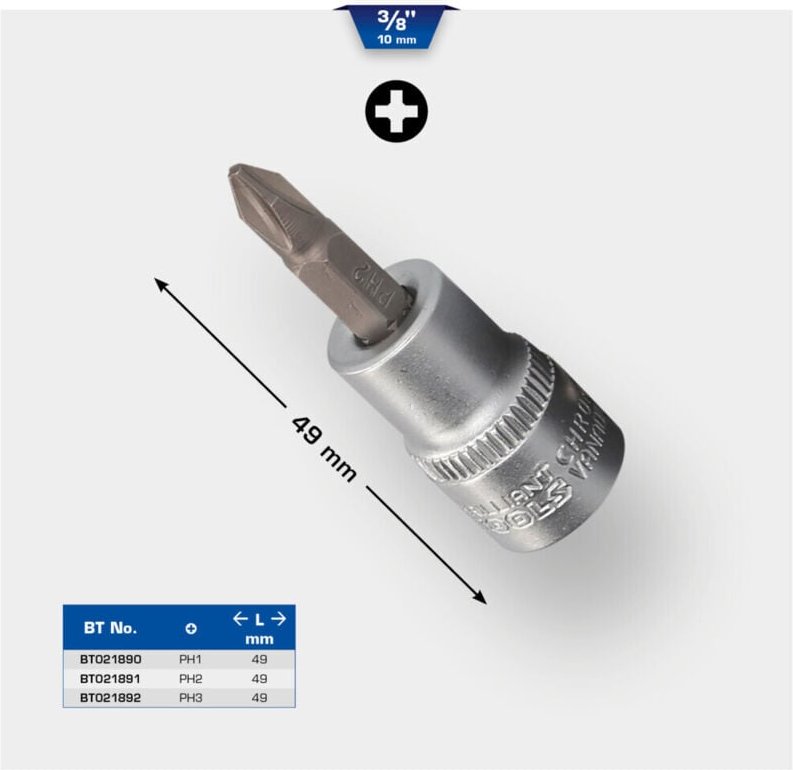 Brilliant Tools - 3/8' ph Kreuzschlitz Bit-Stecknuss, PH1