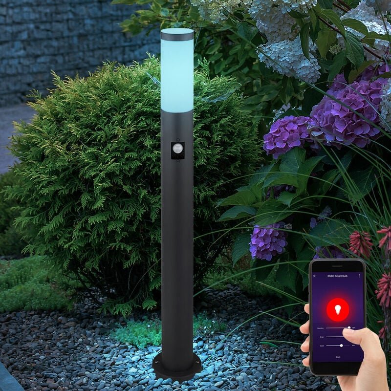 Gartenlampe mit Bewegungsmelder anthrazit Smart led Gartenstehlampe Edelstahl Wegeleuchte Garten, rgb Farbwechsel dimmba...