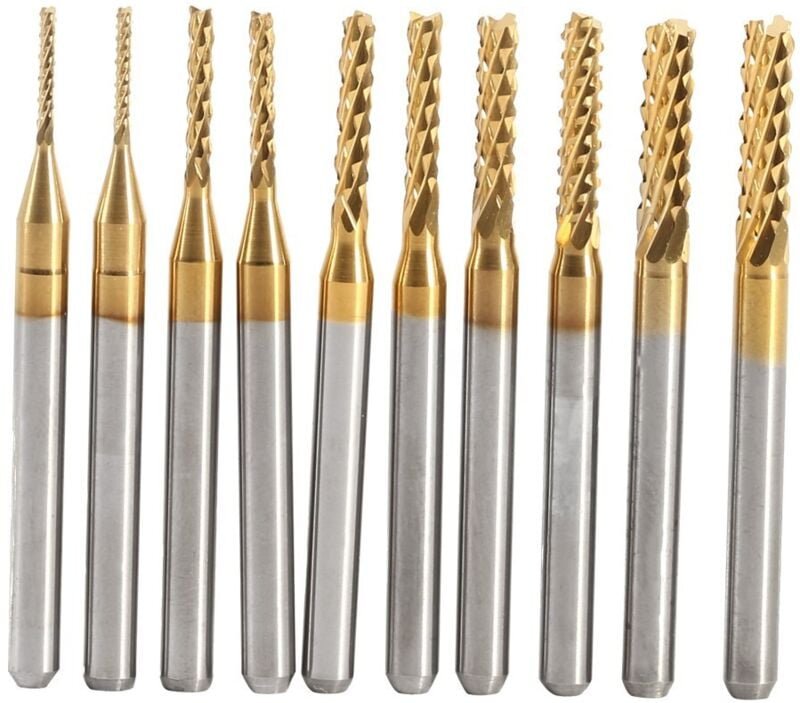 Sollbry - 10 Stück Hartmetall-Schaftfräser-Gravur-Bits, Schnitzbohrwerkzeuge, endierte Mühle, 0,8–3,17 mm