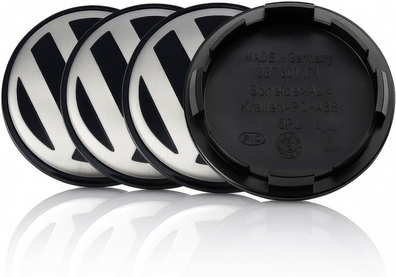 4-teiliger Radnabenkappensatz für VW 65 mm Aluminium + ABS Radnabenkappen