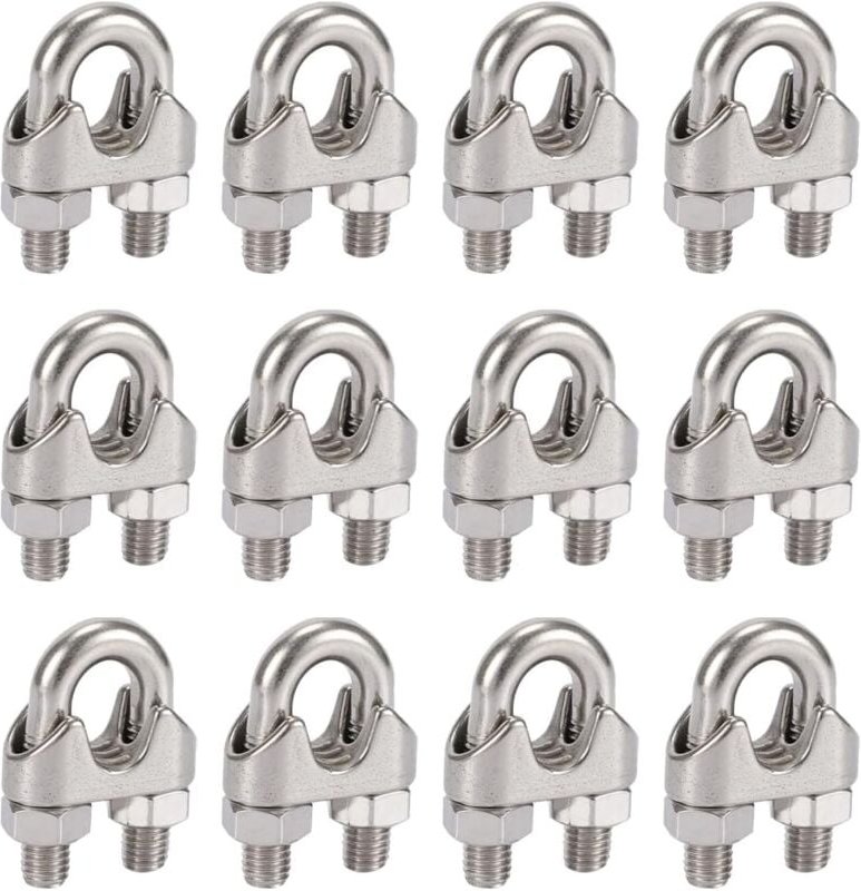 Ersandy - Packung mit 12 5-mm-Kabelbindern aus 304-Edelstahl mit DIN741-Duplex-Clips für Wäscheleine, Markise und Befest...