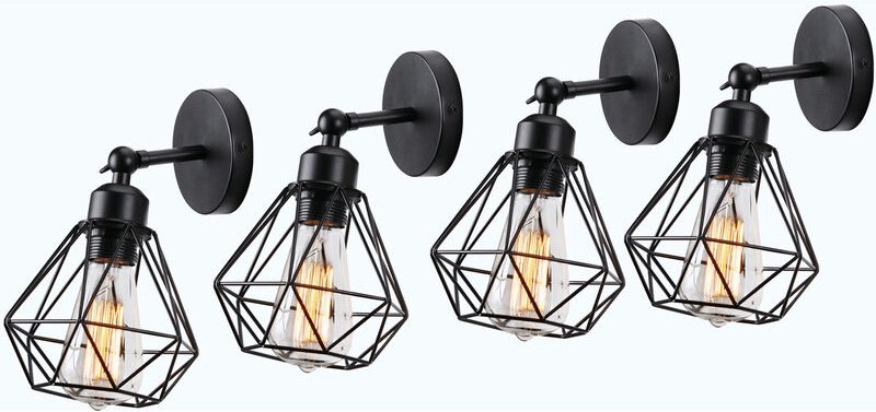 Thumbnail - Wandleuchte, Vintage Industriale 180 Degree Einstellbar Wandlampe aus Metall mit Ø15.5cm Diamant-form Käfig für Schlafzi...