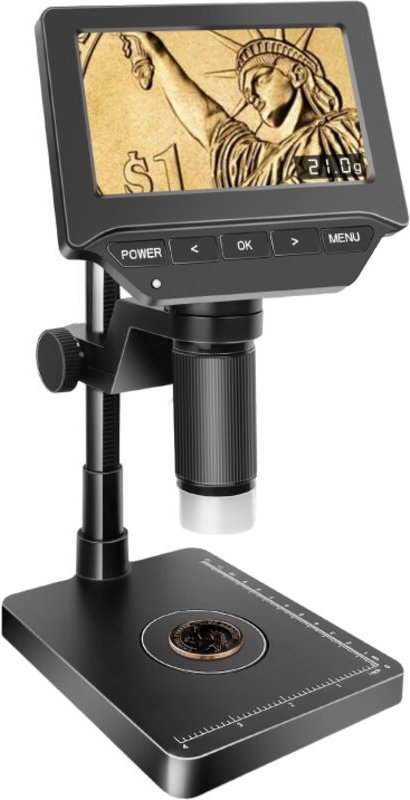 Microscopio digitale di precisione con bilancia, schermo digitale da 4,3", luci integrate, compatibile con Windows e Mac...