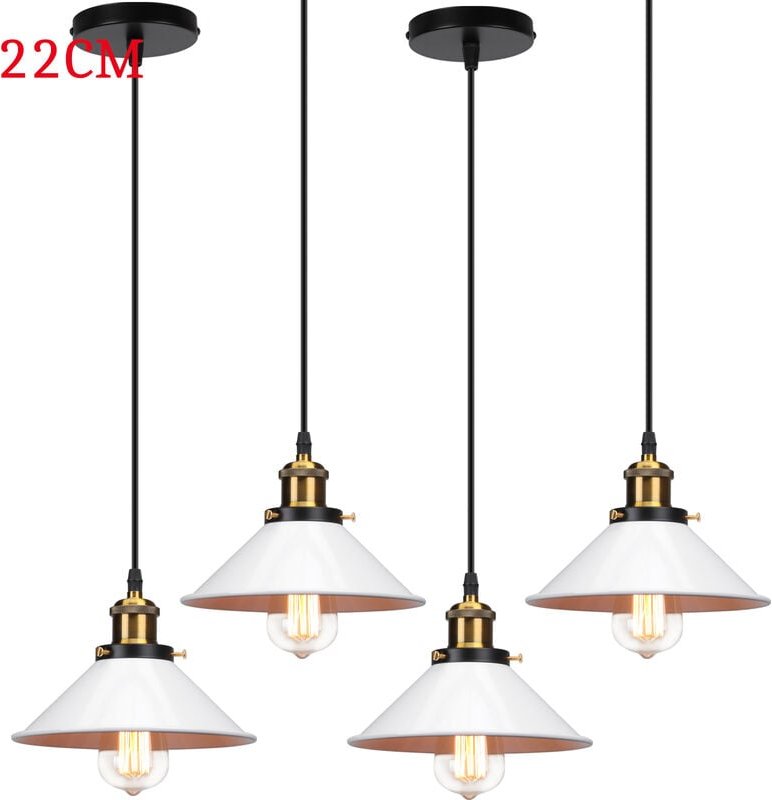 Pendelleuchte Edison Hängelampe mit Ø22cm Regenschirm Lampenschirm Eisen Art Lampe für Loft Esszimmer Wohnzimmer Weiß 4P...