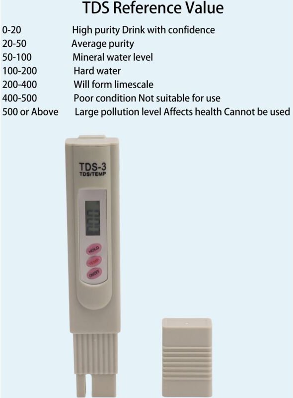 Tragbares TDS-Wasserqualitätsmessgerät, digitales 3-Tasten-Display, Sonde aus Titanlegierung, 54 g, für Aquarium und Sch...