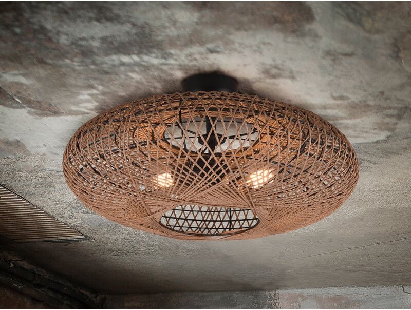 Große LED Deckenleuchte 2 flammig Korbgeflecht aus Sisal, Ø 52cm