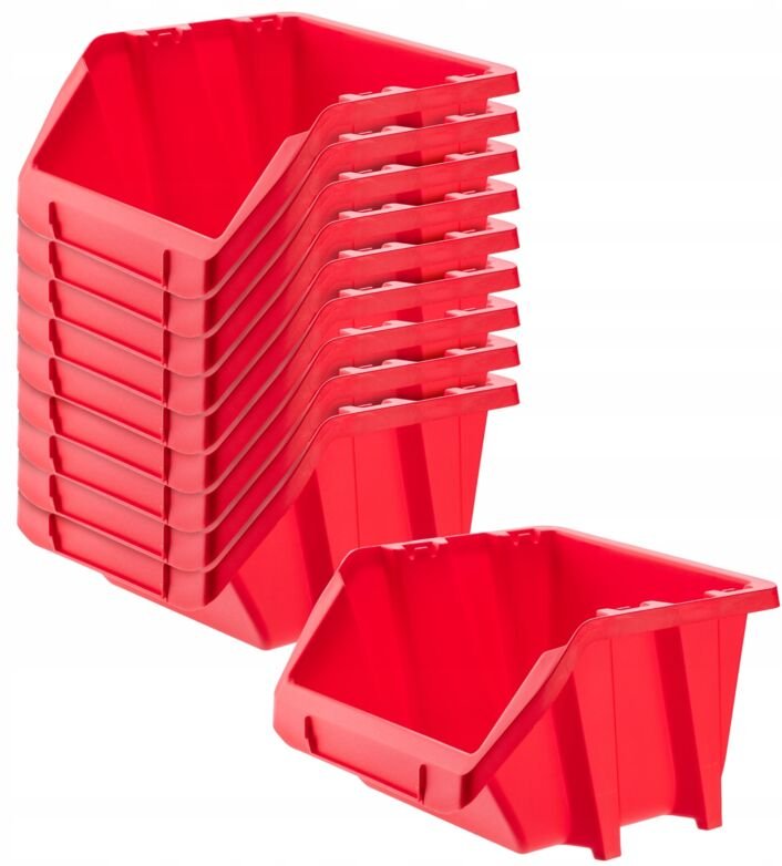 Kadax - Werkstatt-Stapelkiste, Lagerboxen (Rot, 10er Set - 214x198mm)